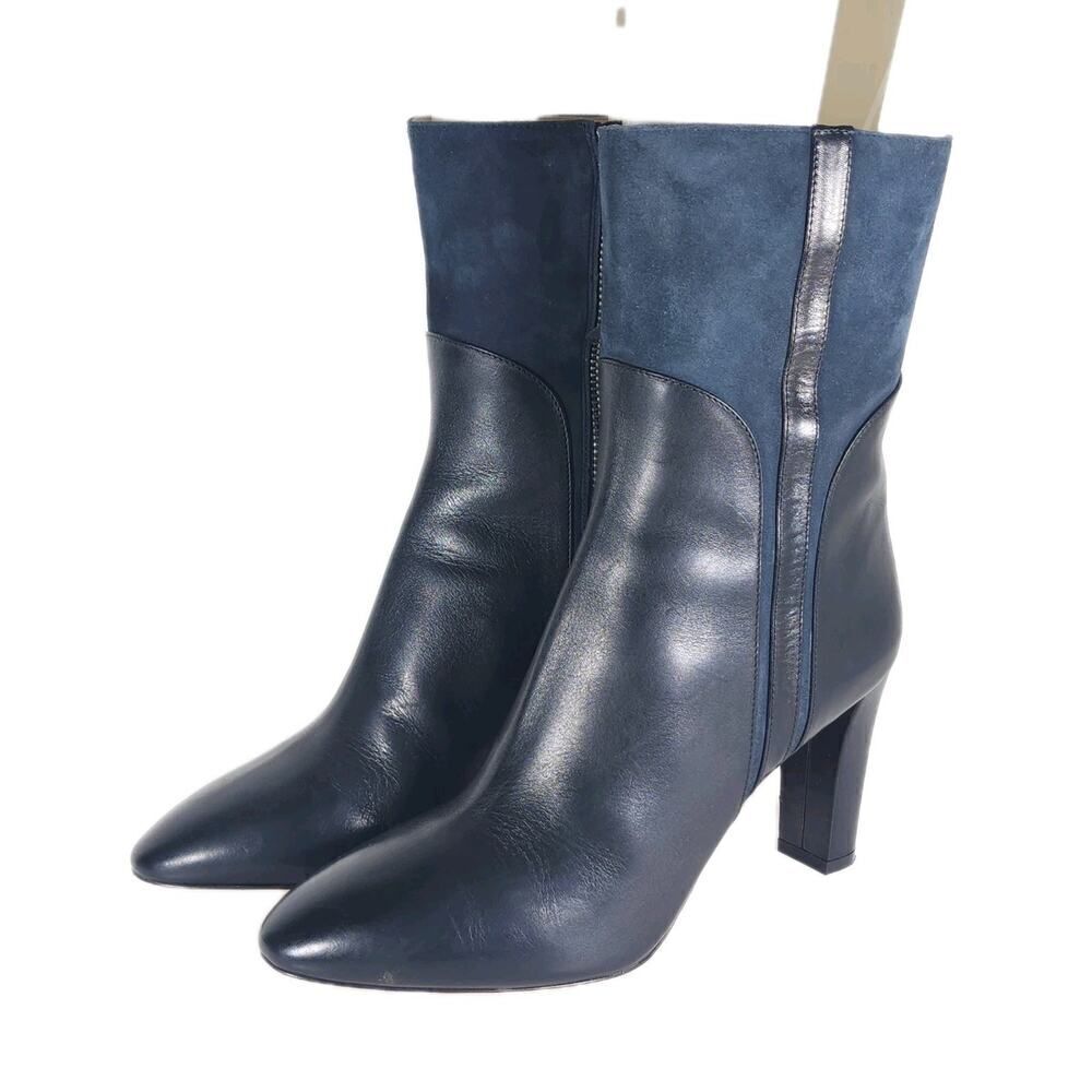 Cavalini Women's US8,5 EU39 Black Blue Leather Suede Zip Heeled Booties Boots